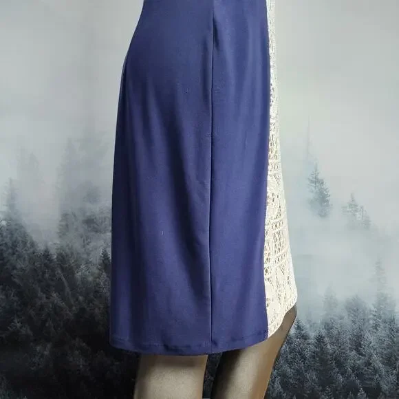 Anne Klein Sleeveless Lace Blue and White Sheath Dress | Women's 14 - Picture 7 of 15